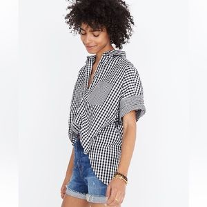 Gingham-Play Button-Down Shirt